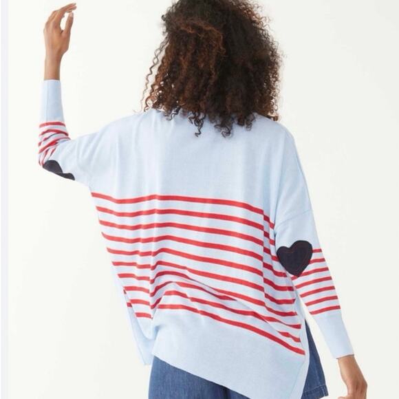 MERSEA Tide Blue /  Cherry Red Amour Sweater With Heart Patch One Size - Picture 1 of 11